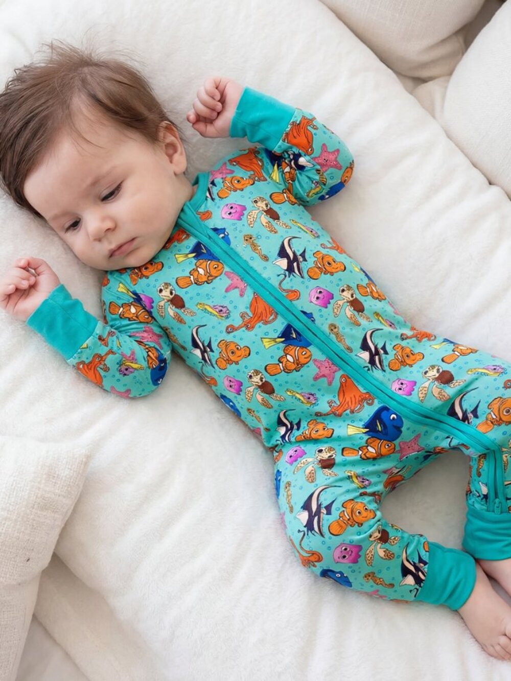 Marine Animals Bamboo Zipper Romper Pajamas - 3-6M